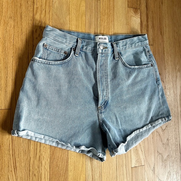 AGOLDE dee high rise rolled hem denim shorts hazard light wash rigid size 30 - Picture 6 of 14